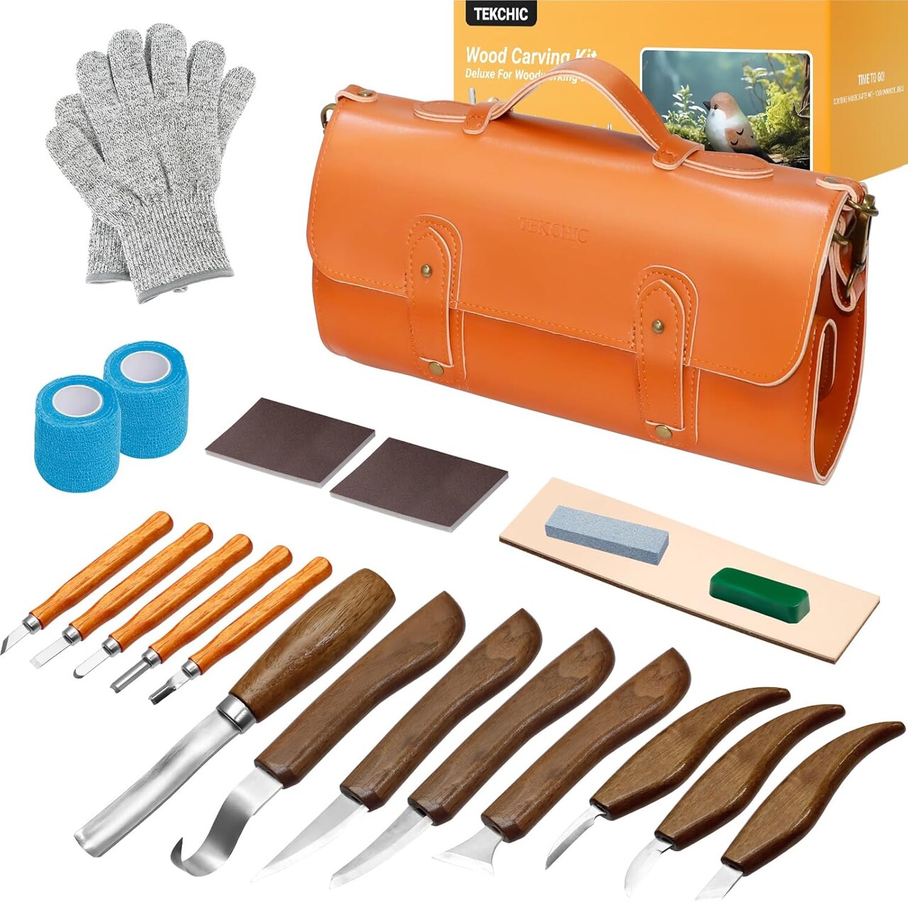 Wood Carving Kit Deluxe, 23Pcs Wood Carving Tools Updated, Whittling Knife Kit, Wood Carving Knife Set for Beginners, Wood Carving Knives with Large Leather Case